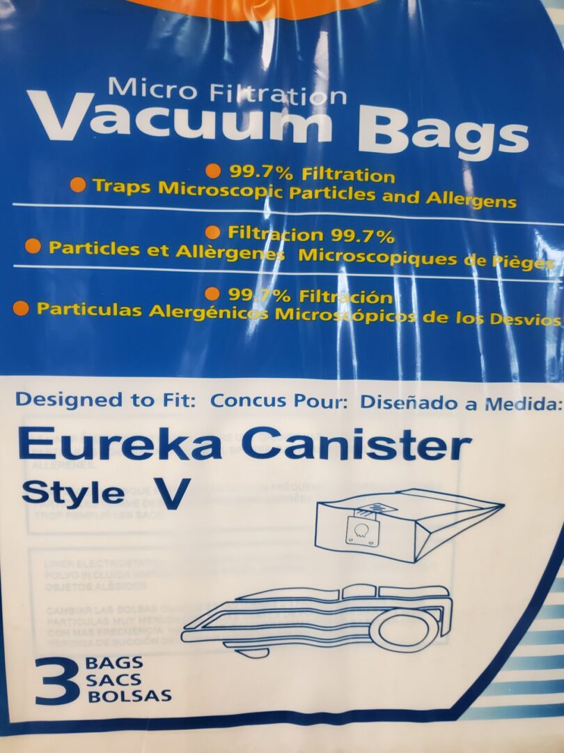 A vacuum bag with instructions for cleaning the eureka canister.